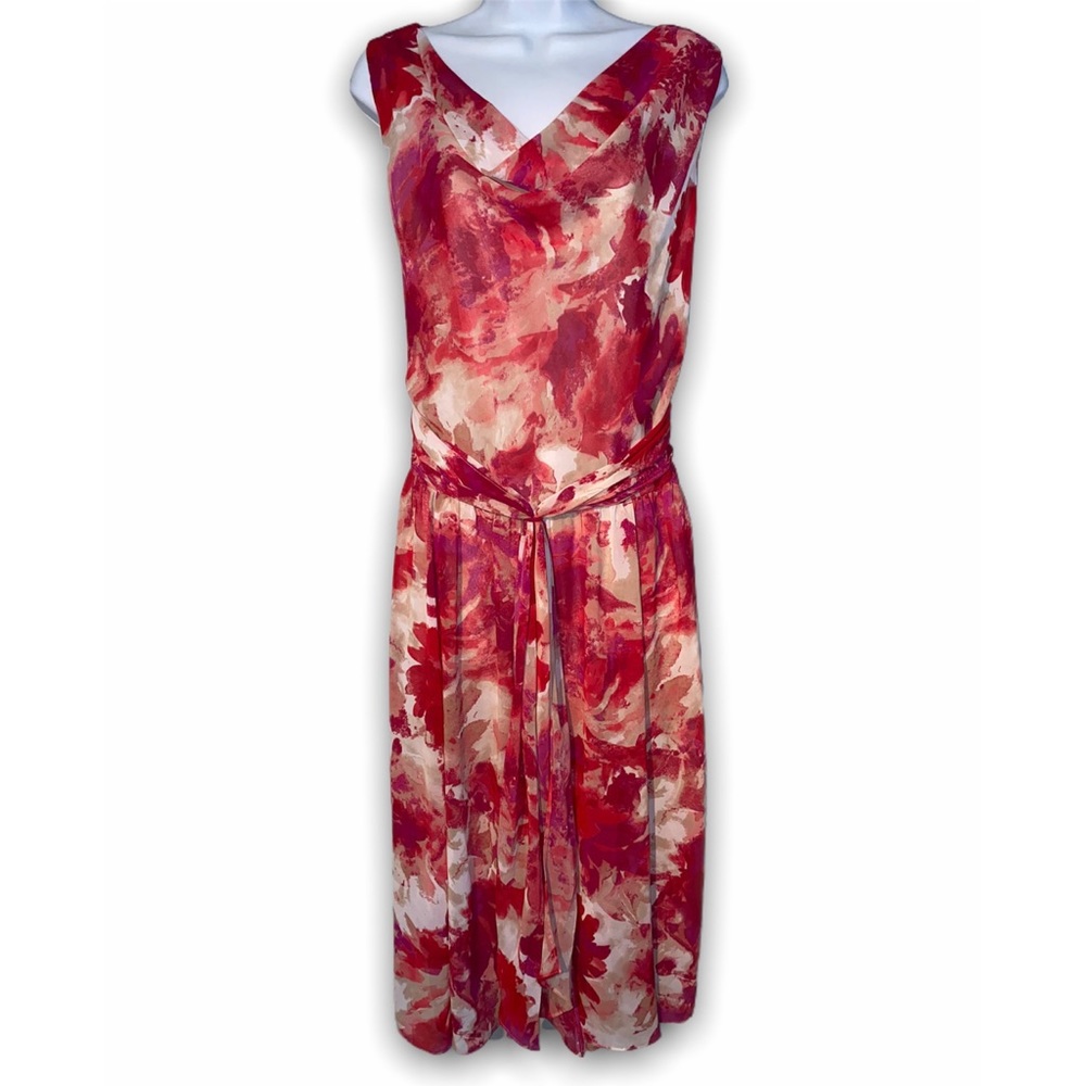 JONESNY Plus Pink Floral Print Cowl Midi Dress 20W